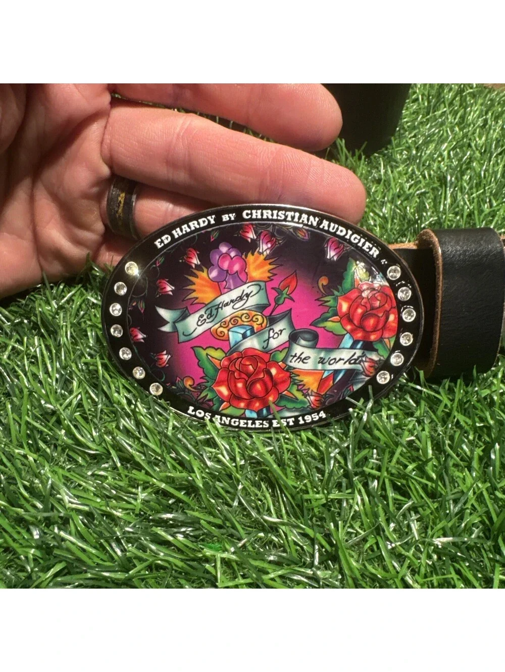 Ed Hardy Belt By Christian Audigier Genuine Leather W/ Belt Buckle Size L